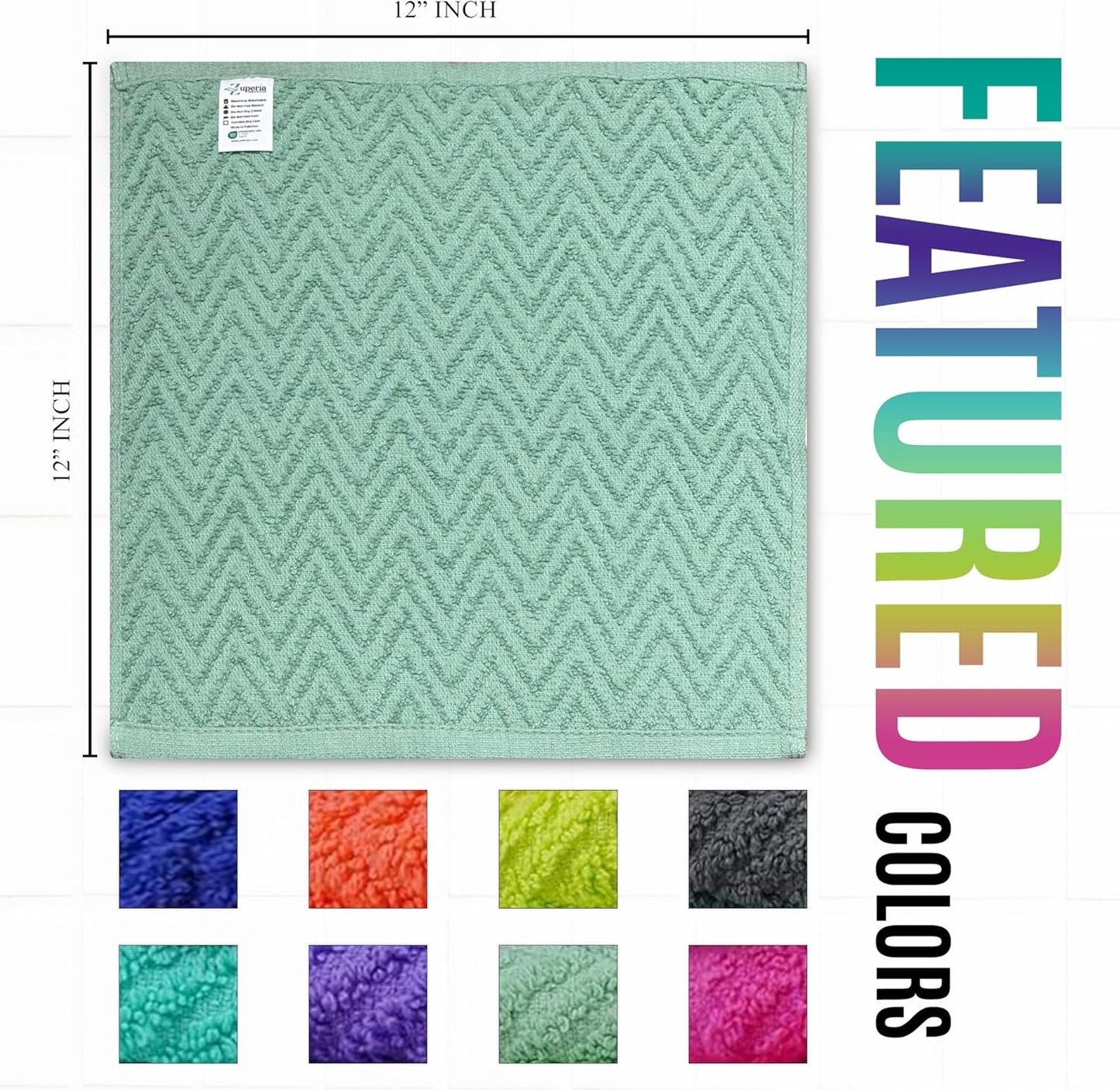 '-16 Pack -12" 12"- ZUPERIA Zigzag Multicolor Wash Cloths x Highly Absorbent Soft Washcloths for Face, Gym Towels, Hotel
