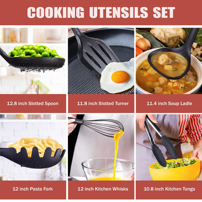 RAXCO Kitchen Utensils Set,18-Piece Cooking Tools and Sharp Knives,Stainless Steel Holder and Cutting Board