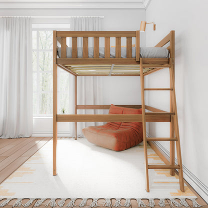 Max & Lily Full Size High Loft Bed with Ladder on End, Pecan, Solid Wood Modern Bed Frame for Kids/Teens, Pine, Non-Toxic Finish, 400 lb. Weight Capacity, Easy Assembly