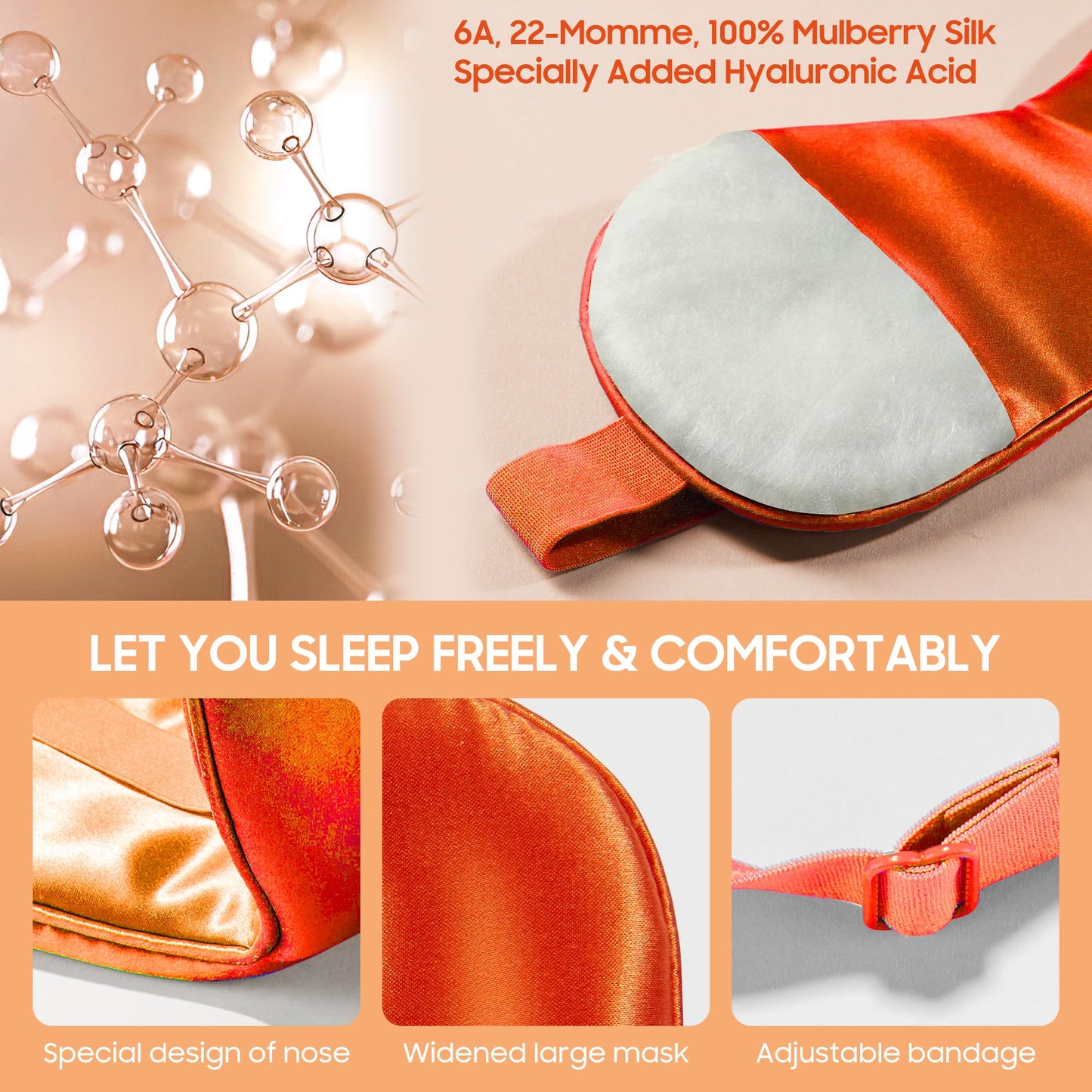 Sleep Mask 100% Mulberry Silk for Light Blocking, ZOESMIEN Eye Mask for Women Men Side Sleeper, Puffiness Dry Eyes Headache, Adjustable Strap, Christmas Gift Package, Misty Blue