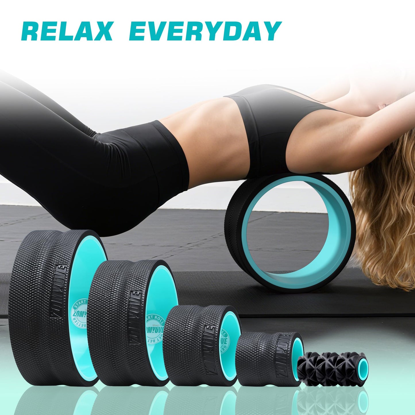 3 Pack Back Roller- Yoga Wheel for Back Pain Reliefn & Stretching, Back Wheel for Deep Tissue Massage, Foam Roller for Physical Therapy & Exercise