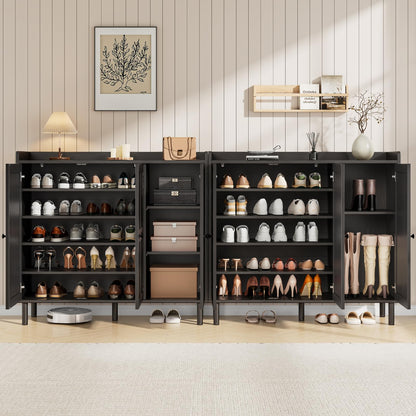 ONBRILL Shoe Cabinet with 3 Doors and Adjustable Shelves, 30 Pairs Shoe Storage Cabinet, 40 Inch Tall Farmhouse Shoe Rack Shoe Organizer Cabinet for Entryway Living Room Closet, Black