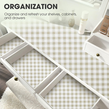 ALIUNI Drawer and Shelf Liner, Non-Slip Kitchen Cabinet Liners Non-Adhesive Thick Strong Grip Waterproof Washable Mats Protect Dresser Shelves Cupboard Bathroom Cabinets, Yellow Plaid, 12 in X 10 FT