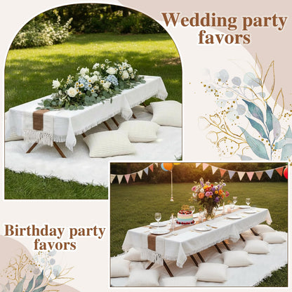 Novabright 20 Pcs Boho Picnic Kit Folding Picnic Table 59'' x 20.5'' Extra Large Outdoor Boho Blanket 91'' x 71'' Beige White Table Runner 12 Pillow Cover Woven Cotton Oversize Washable for Wedding