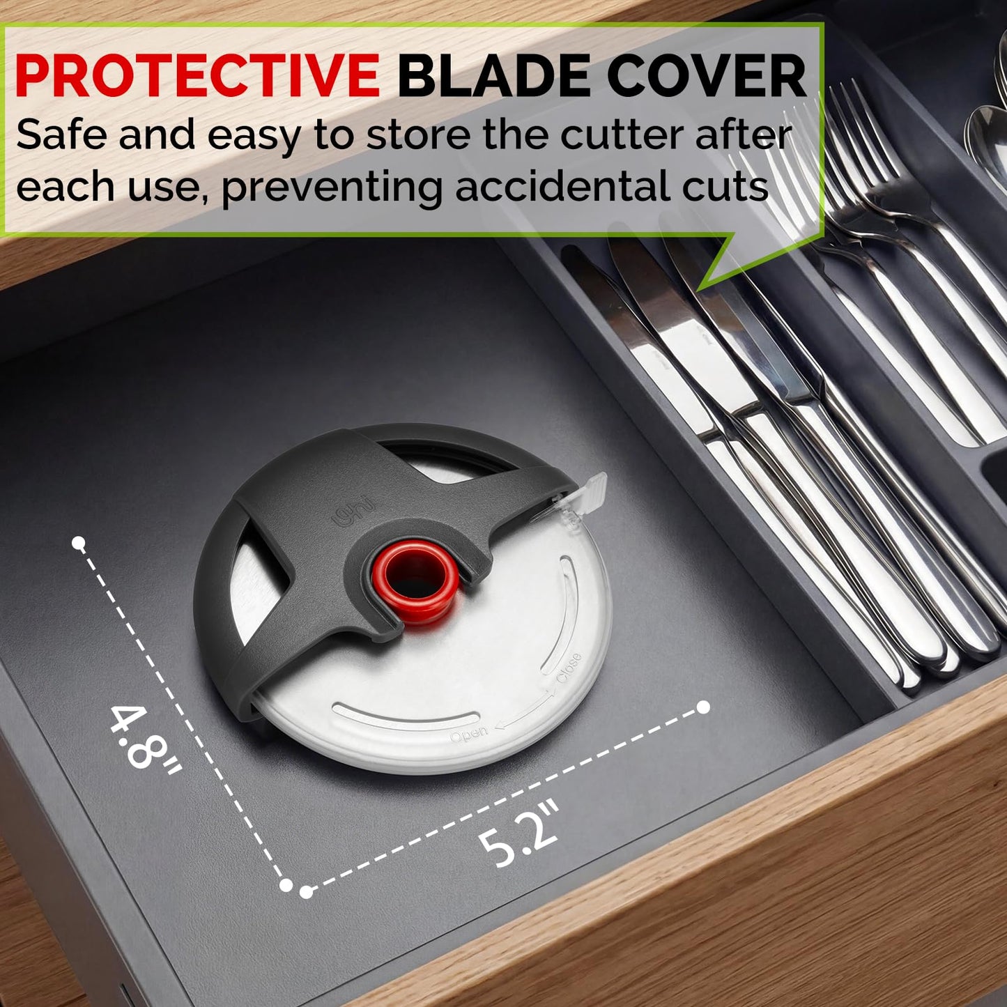 UHIYEE Pizza Cutter Wheel, 4.3" Large 304(18/8) Stainless Steel Blade, Reinforced Durable Pizza Slicer, Fully Detachable & Dishwasher Safe with Safety Protective Cover