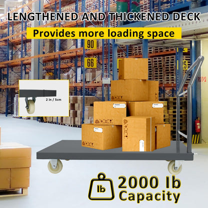 Heavy Duty Platform Truck Moving Flatbed Cart, 30"x60"Push Dolly, 2000 LBS Dolly Cart Flatform with Wheels and Handle, Steel Flatbed Cart for Luggage Moving, Shopping