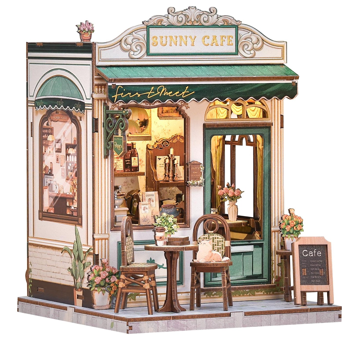 Endless Limit Book Nook Kit, DIY Miniature House Kits for Adult and Teens, Dollhouse Tiny Booknook Garden House Bookshelf, DIY Craft Gifts for Family and Friends（Sunny Cafe)