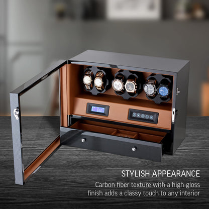 Automatic Watch Winder with 6 Storage Slots, LED Light and Automatic Motor-Stop Option