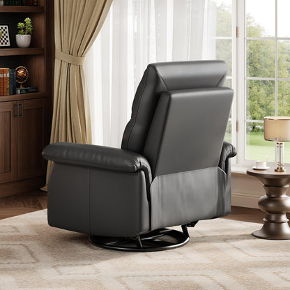 Manual Recliner Chair for Adults, PU Leather Swivel Rocker Recliner with Padded Armrests, Modern Upholstered Reclining Chair for Living Room or Nursery (Black)