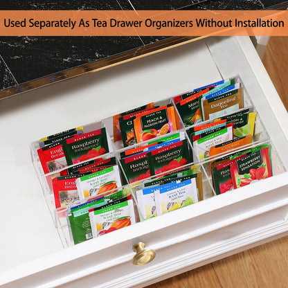 Wuudy Tea Bag Organizer Holder, Acrylic Tea Packets Storage Box Container Display Stand Rack for Counter Cabinet Countertop Kitchen Office, 3 Tier