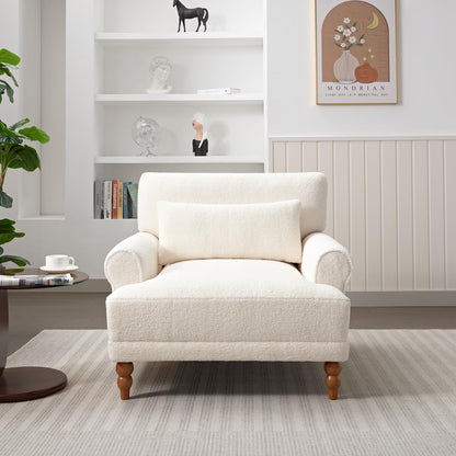 Merax Accent Chair with Circular Armrests, Upholstered Armchair Single Sofa with Vintage Roman Column Legs for Living Room, Bedroom, Study, Ergonomic Lumbar, Boucle, Beige