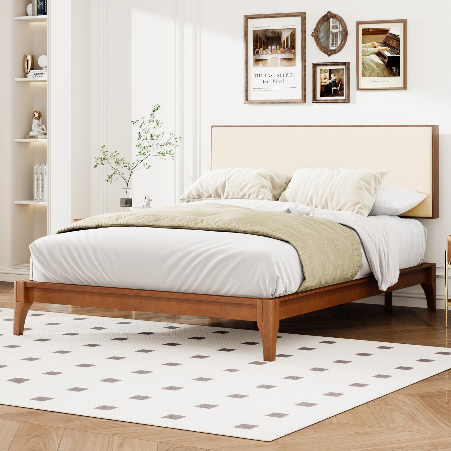 Merax King Size Bamboo Upholstered Adjustable Headboard with 3 Height, Easy Assembly, Brown+Beige