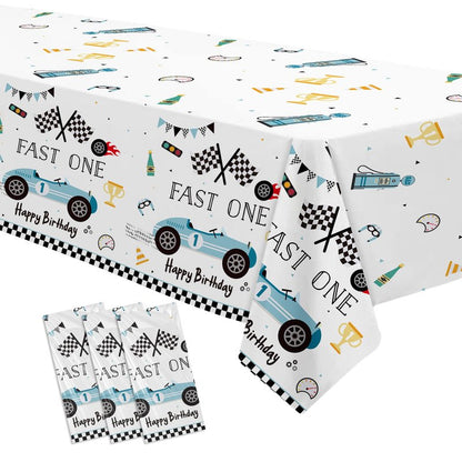 Suhelkit Fast One Birthday Decorations for Boys Tablecloth - Blue Race Car 1st Birthday Party Supplies Table Covers for Racing Car First | 3 Pack (54in x 108in)
