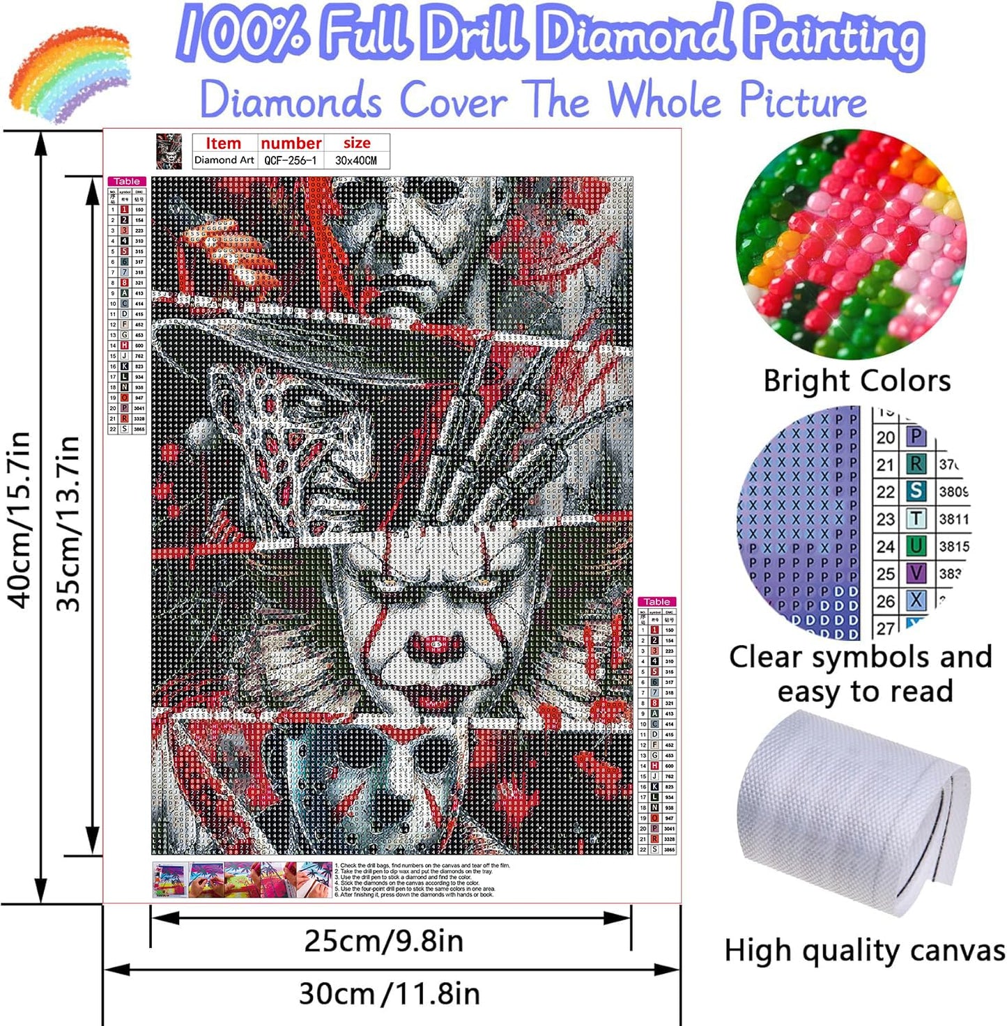 LILEIDECO 3 Pack Halloween Diamond Art Kits for Adults Beginners,Horror Diamond Painting Kits for Adults,5D Full Drill DIY Diamond Dot Gem Art Kit Wall Home Decor Arts Craft 12x16 inch