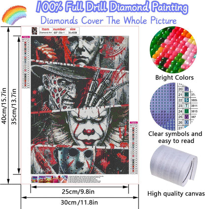 LILEIDECO 3 Pack Halloween Diamond Art Kits for Adults Beginners,Horror Diamond Painting Kits for Adults,5D Full Drill DIY Diamond Dot Gem Art Kit Wall Home Decor Arts Craft 12x16 inch