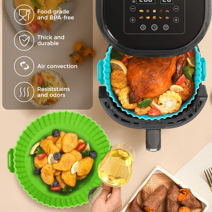 Buauty 3 Pack Air Fryer Silicone Liners 8inch Air Fryer Silicone Pot Reusable Food Grade Silicone Airfryer Liners Baking Basket Accessories Replacement of Flammable Disposable Parchment Paper