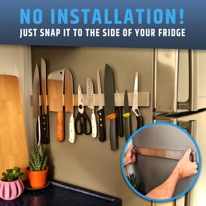 22" Premium Magnetic Knife Holder for Refrigerator (Double-Sided Heavy-Duty Magnets) - Upgraded Strip for Strong Fridge Mount - Clear Up Counter Space - 304 Anti-Rust Stainless Steel (Upgraded Design)