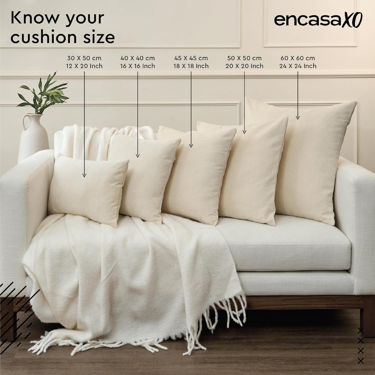 Encasa XO Throw Pillow Covers Set of 2 16x16 in Jet Black | Cotton Pillow Covers for Living Room, Sofa