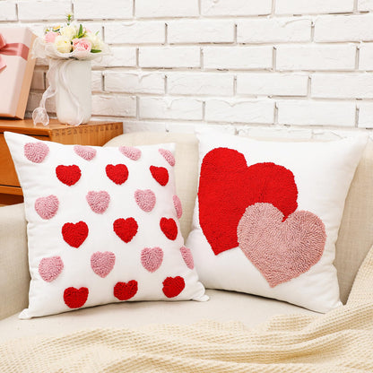 Briwooody 2 Pcs Valentine‘s Day Throw Pillow Covers 18 x 18 Inch Embroidery Cushion Covers Love Heart Pillow Cases for Sofa Bed Home Indoor Outdoor Decor Valentine Gift Couple Presents