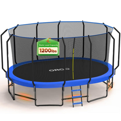 ORCC Oval Trampoline for Kids, 10x16FT Outdoor Trampoline with Safety Net - Recreational Gymnastics Trampolin, 1200LBS Capacity, Heavy-Duty Galvanized Steel Frame Yard Trampolines