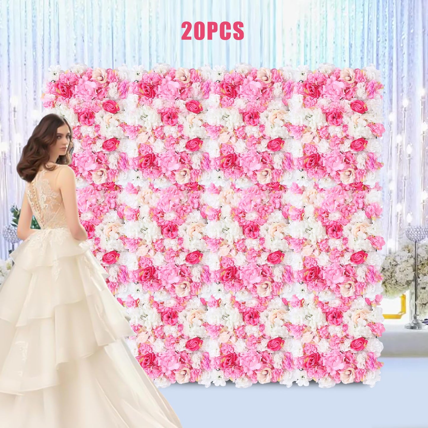 Gdrasuya10 20x Artificial Flower Wall Panels Backdrop Wedding Party Background Venue Decor