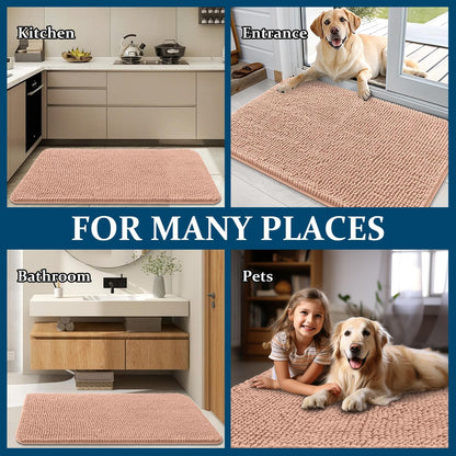 OLANLY Dog Door Mat - Absorbent Non-Slip Washable Doormat for Muddy Paws | 36x24 Peach Chenille Carpet