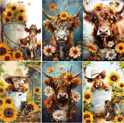 EWJRNSF 6 Pack 5D Diamond Painting Kits for Adults, Highland Cow Diamond Arts Kits Diamond Art Sets,Gem Painting by Number Kits for Adults Beginners Home Wall Decor 11.8x15.7 Inches