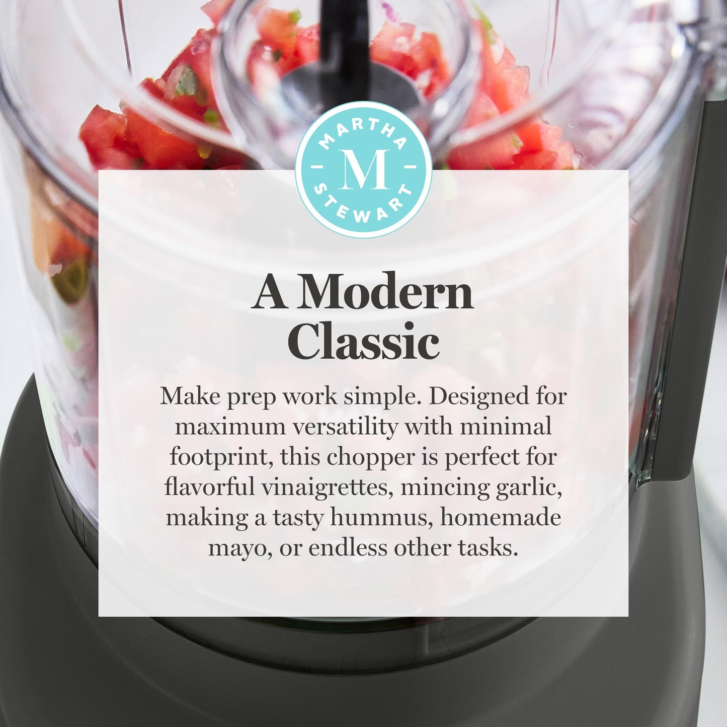 Martha Stewart 3 Cup Food Processor, Electric Vegetable Chopper, Stainless Steel Blades, 24oz BPA-Free Bowl, Pour Spout, Dicing, Mincing, Chop & Puree, Dishwasher Safe, Oil Chute, Easy-Clean, Caviar