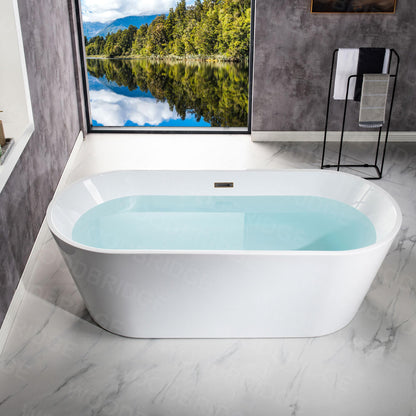 WOODBRIDGE 71" Acrylic Freestanding Bathtub Contemporary Soaking White Tub with Oil-Rubbed Bronze Overflow and Drain,White,B1701 ORB