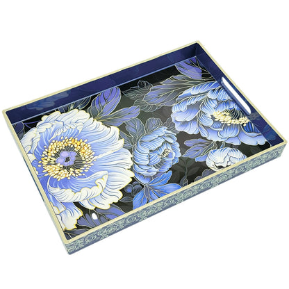 PDUHKO Serving Tray with Handles, 15.7 * 11.8 inches, Plastic Ottoman Tray with Exquisite Paintings, Trays for Coffee Table