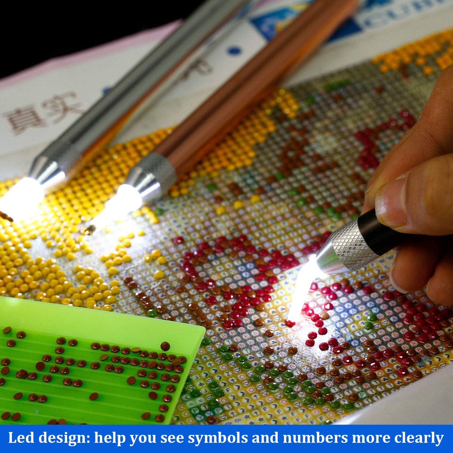Outus 6 LED Rhinestone Point Drill Pens with Light 5D Painting Tool 15 Spare Pen Heads 20 Glue Painting Clay for DIY Nail Art