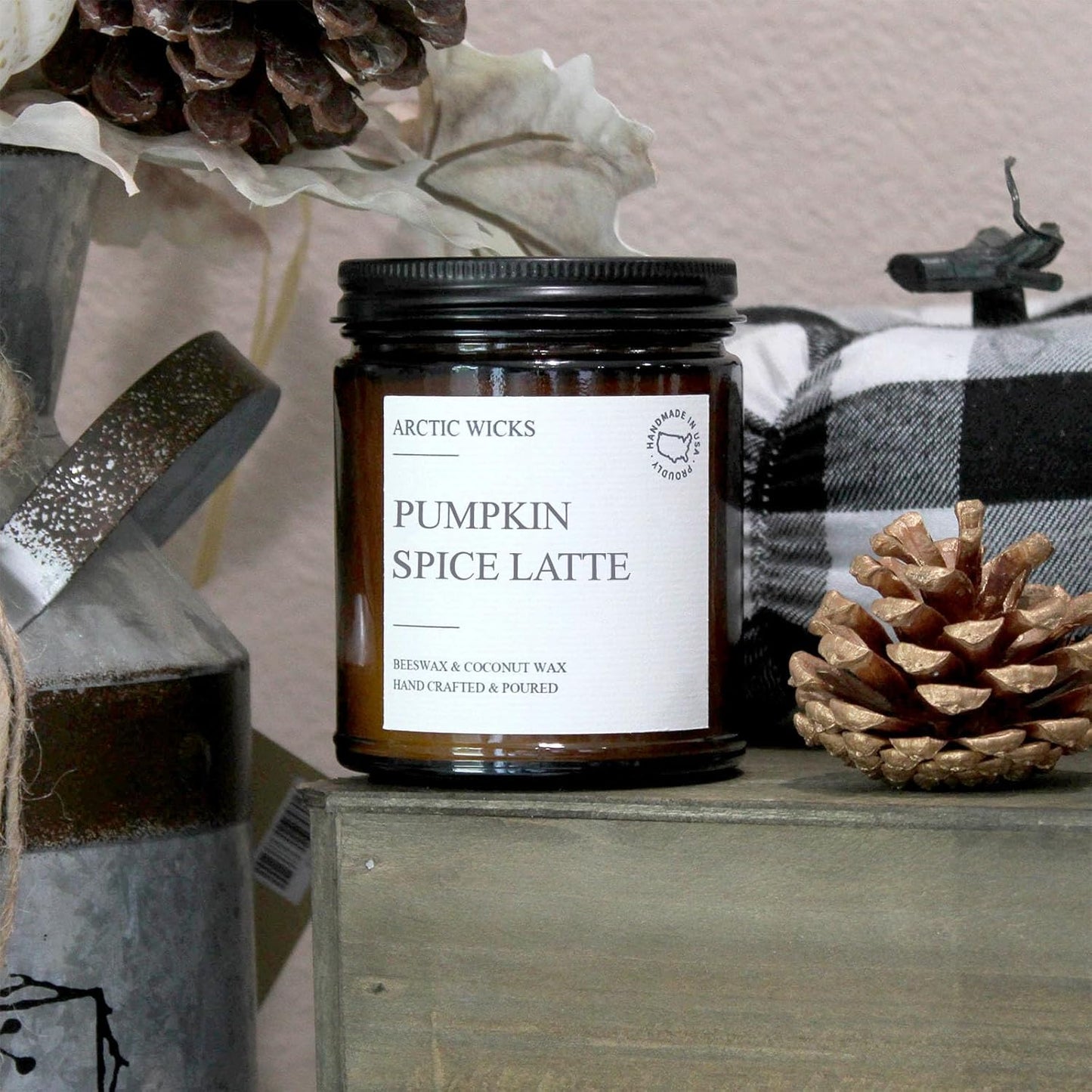 Pumpkin Spice Latte Candles | Arctic Wicks Coconut & Beeswax Candles | 9oz Amber Scented Candle for Holidays