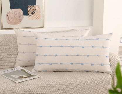14 24 NUYECY Boho Long Lumbar Pillow Covers x Blue,Classic Stripe Pattern Cotton Decorative Long Lumbar Pillow Case