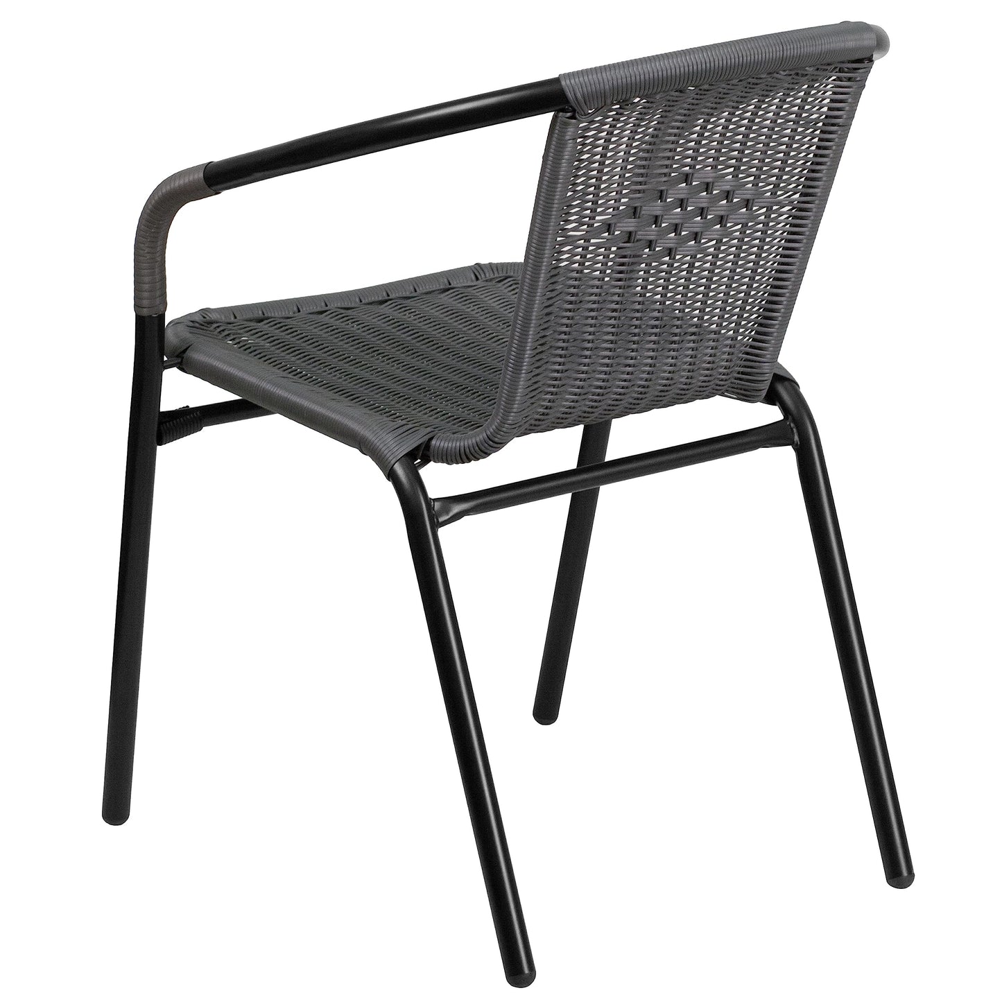 Flash Furniture Lila Modern Rattan Indoor/Outdoor Stackable Dining Chairs, Stacking Rattan Bistro Chairs for Patio or Restaurant, Set of 4, Gray