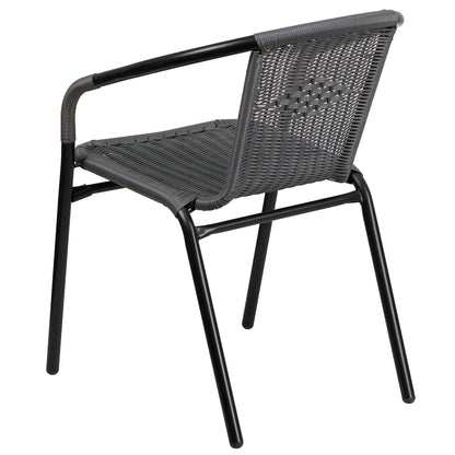 Flash Furniture Lila Modern Rattan Indoor/Outdoor Stackable Dining Chairs, Stacking Rattan Bistro Chairs for Patio or Restaurant, Set of 4, Gray