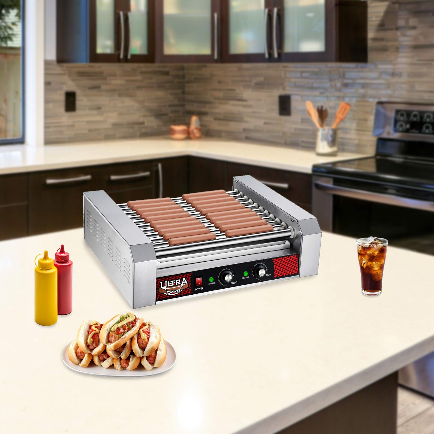 Great Northern Popcorn, 876071RCM, Hot Dog Grill with 11 Stainless Steel Rollers for 30 Hot Dogs or Sausages, Gray