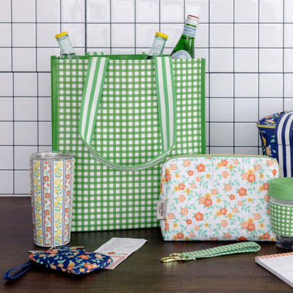 Martha Stewart Reusable Grocery Bag, Spacious 13 x 8 x 14 Shopping Bag for Groceries, Perfect for Shopping, Arcadian Green Gingham