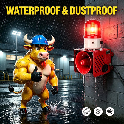 AC110V 120dB Industrial Siren Alarm Strobe Light Waterproof Red Warning Beacon Adjustable Volume Plug-in Manual Control for Indoor Outdoor Security,Factory,Garage (AC110V Red)