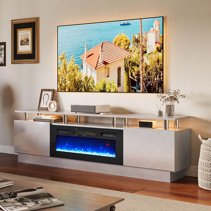 OneBlis 80" TV Stand & Entertainment Center, Media Console with Storage Cabinet, Fits TVs up to 90", Modern Living Room Furniture, 36" Electric Fireplace (Grey+Black)