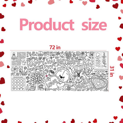 EUVBOKW Giant Valentine's Day Coloring Tablecloth, Large Happy Valentine Coloring Poster for Home Birthday Party Supplies, 30x72 Inches