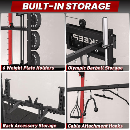 RitKeep PMAX-4750 Smith Machine with Jammer Arms and Leg Press Board, Adjustable 1:1 and 2:1 Pulley Ratios, 1800 LB Capacity,Multi-Function Commercial and Home Gym Equipment for Strength Training