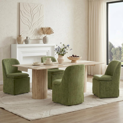 KISLOT Upholstered Dining Chairs Set of 2 with Hidden Casters, Modern Kitchen Chairs with Removable Washable Cover, Padded Dining Room Chairs with Chenille Velvet Fabric & Metal Frame, Green