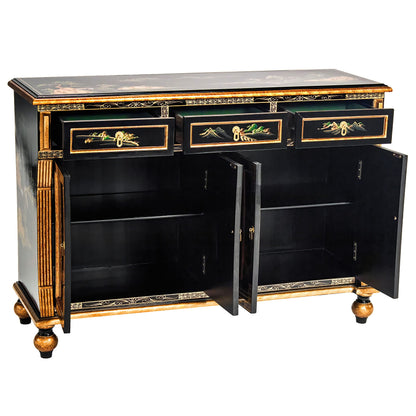 Red Lantern Artisan Crafted Black Lacquer Sideboard - Landscape