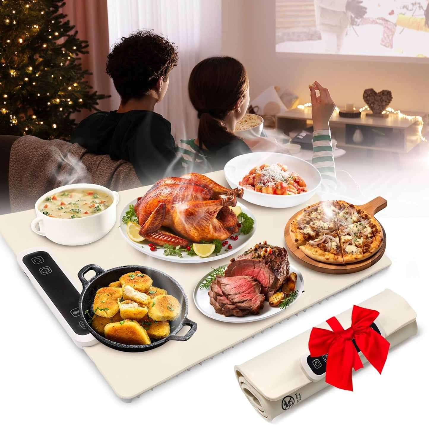 BAEK SPACE 5 Setting. Electric Warming Tray - Portable Silicone Heating Mat for Food, Full Surface Heating