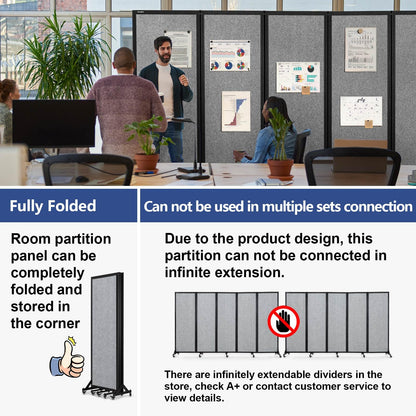 Strongbird Room Partition,Folding Privacy Divider,Office Partition Dividers,Office Dividers Wall, 10'6"W x 6'7"H,Light Grey