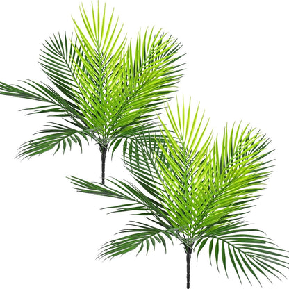Artificial Palm Plants, Plastic Tropical Palm Tree Shrubs Fake Greenery Decor for Indoor Outdoor Home Garden, 2 Pack