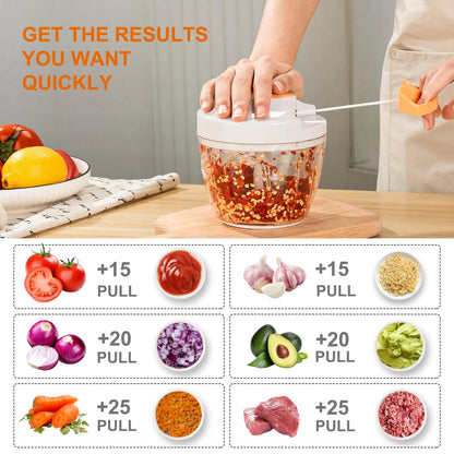 Manual Food Processor Vegetable Chopper, Portable Hand Pull String Garlic Mincer Onion Cutter for Veggies, Ginger, Fruits, Nuts, Herbs, etc., 650ml