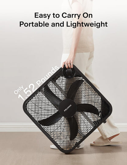 Pelonis 20 Inch Box Fan - 3 Speed Floor & Window Fan with Superior Air Throw (2295 CFM) - Lightweight & Versatile for Home or Office