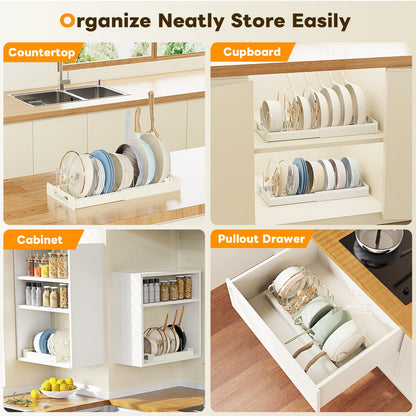 Dayacoco Pots and Pans Organizer Under Cabinet with 10 Adjustable Compartments - Pot Lid Holder, Expandable Pan Organizer for Cabinet, Pot Rack for Kitchen Cabinet, Frying Rack, Lid, Cookware,1 Pcs