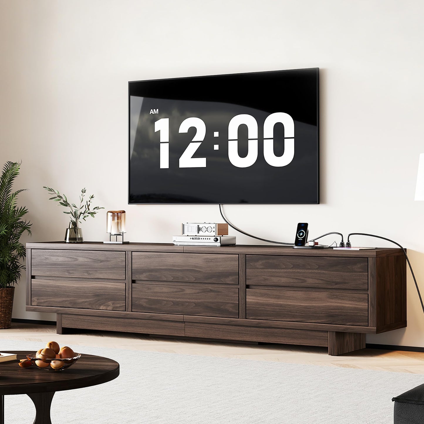 Homiflex 78" TV Stand for TVs Up to 90", Entertainment Center with Storage, Modern TV Stand with Drawers & Power Outlets, Wooden Media Console Table for Living Room Bedroom, Walnut